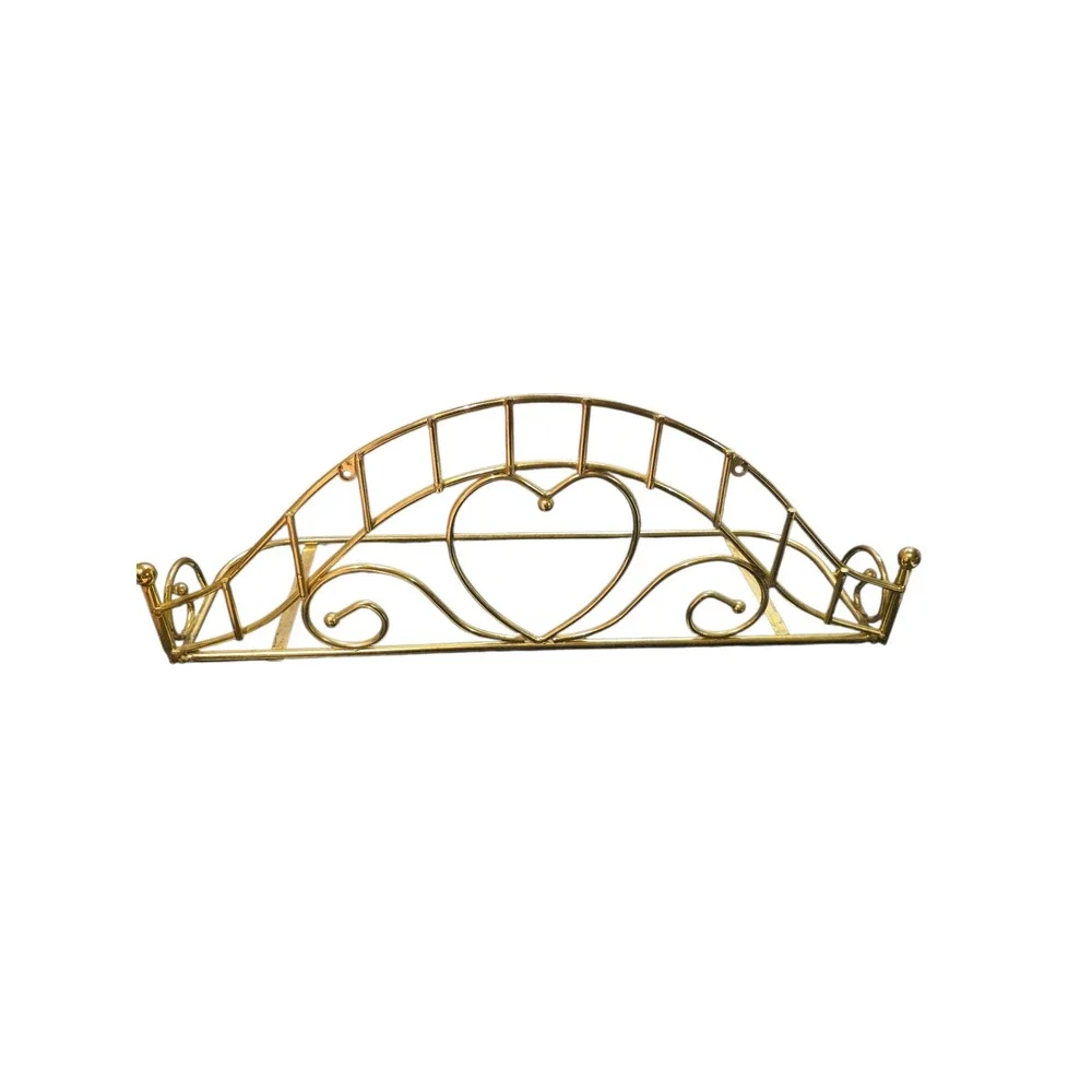 Vintage Brass Heart Wall Shelf Gold Metal Arche Scrollwork Floating Display Rack